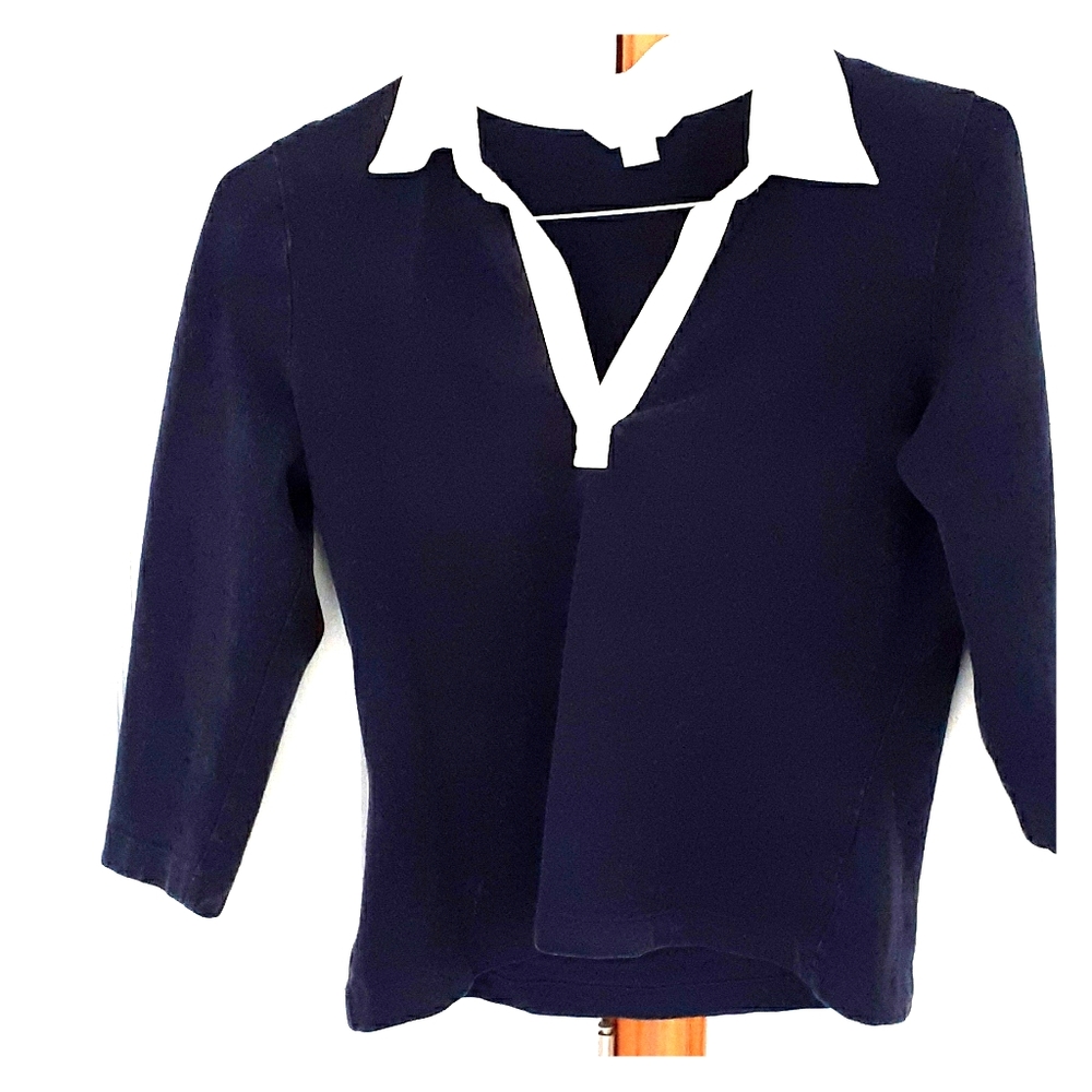 3/4 Length Blue and White Shirt